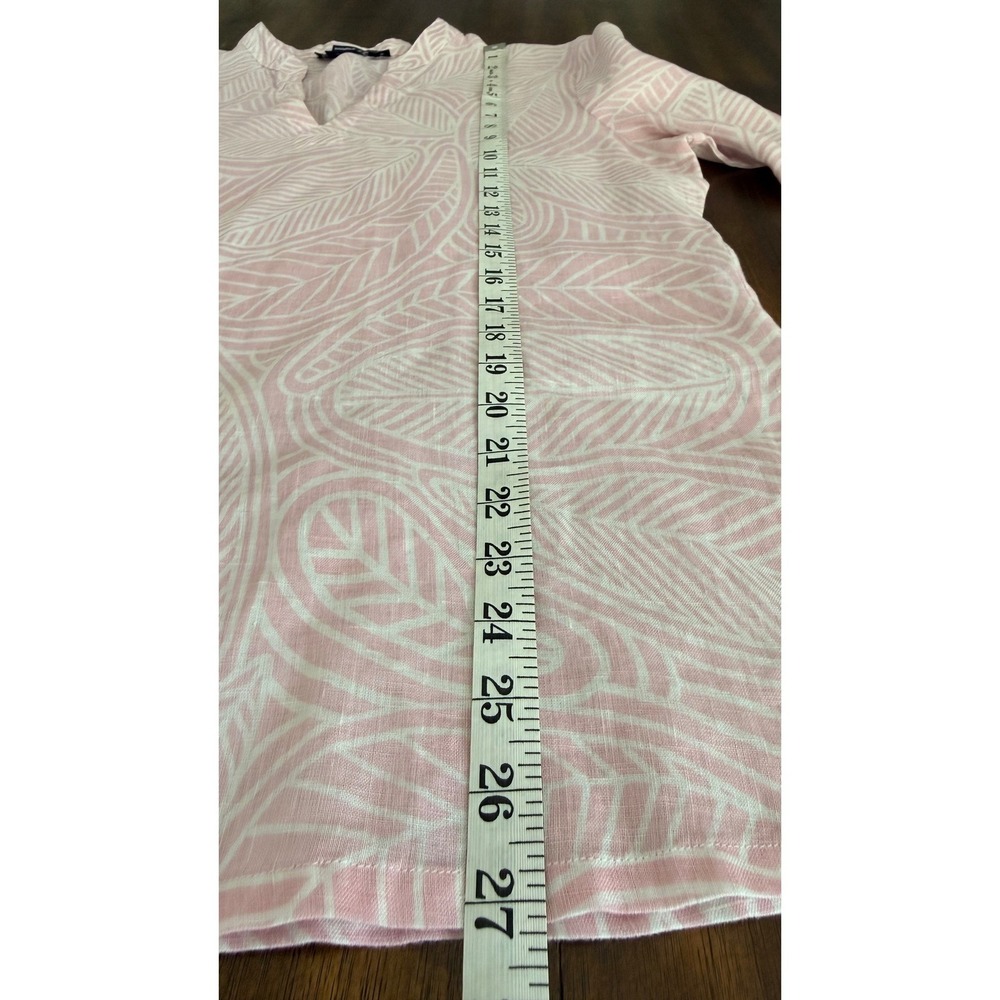 Island Company Mandarin Beach Tunic Pink White Leaf Print 100%‎ Linen Womens M - Picture 11 of 11